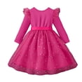 thumbnail image 4 of Girls Tulle Dress with Bow, Princess Party Dress with Long Sleeves, Children's Bow Waist Dress for Birthday Flower Girl and Special Occasions, Age 1-8 Years Hot Pink 100, 4 of 5