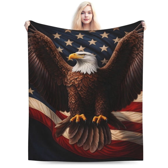 American Eagle Flag Blanket Gifts for Women Men Kids Bald Eagle Flannel Throw Blankets Soft Fuzzy Lightweight for Home Decor Couch Bed Sofa 60x50