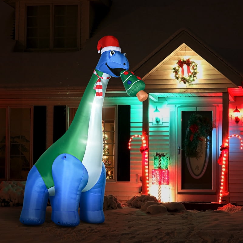 Alvantor Christmas Inflatable Dinosaur with Tree in Mouth, Blow-Up LED Yard Decoration 133.75"x39.25"x122" Blue