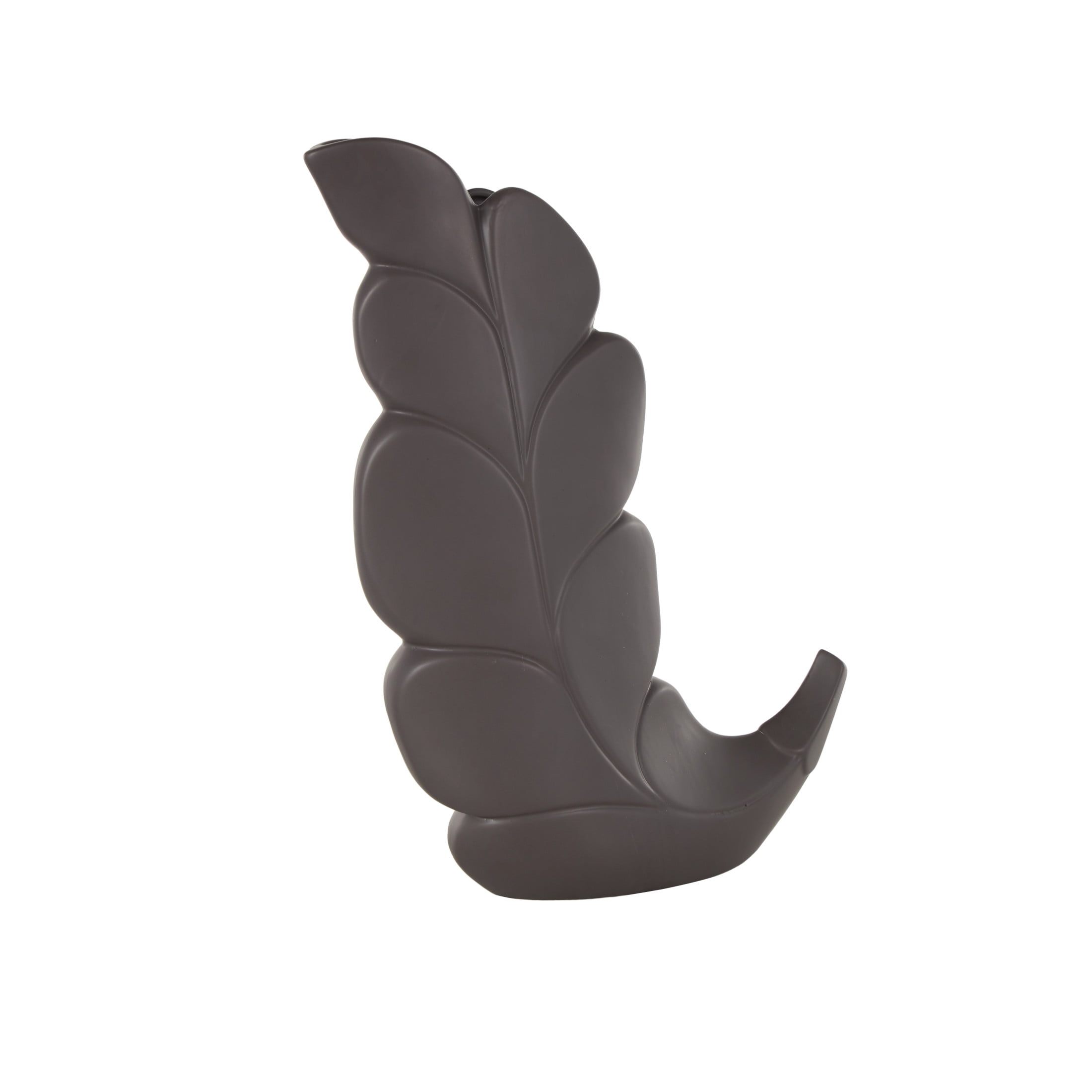 DecMode 19" Leaf Slanted Black Ceramic Vase