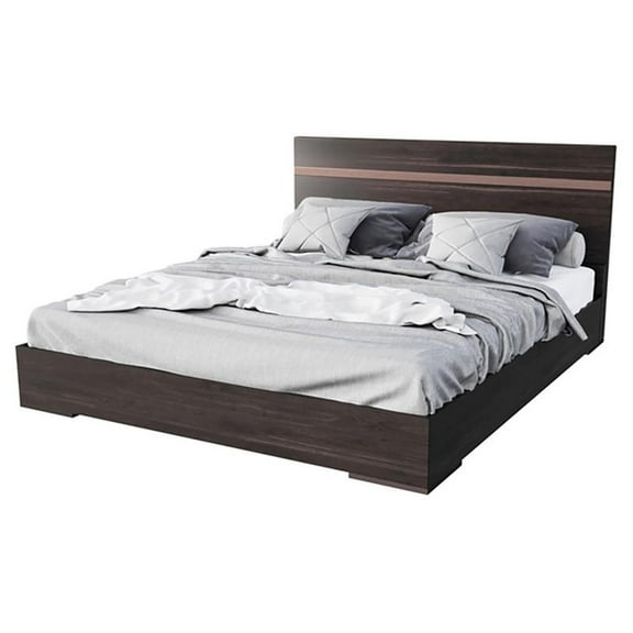 Modrest Benzon 79x83" Modern Wood & Stainless Steel Eastern King Bed in Walnut