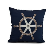 Simply Daisy, 20 x 20 inch, Ship Wheel , Geometric Print Pillow, Navy