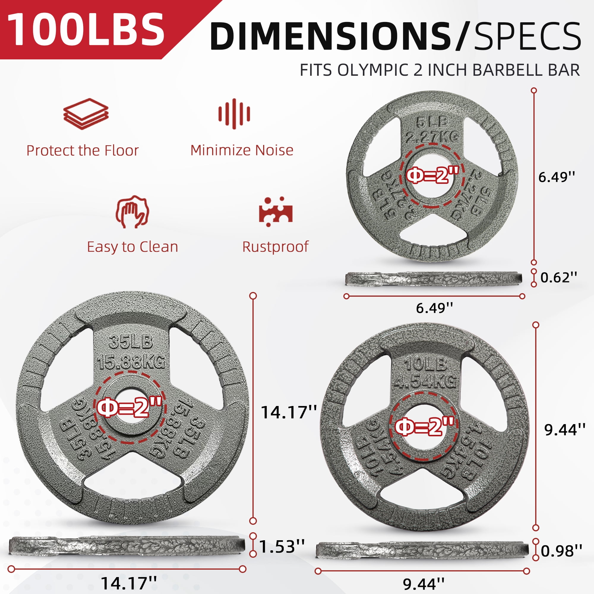 FlexWave Barbell 2-Inch Olympic Bumper Plate Weight Set, 80-240 lbs, Multiple Options