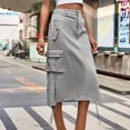thumbnail image 5 of Luxalzxs Womens Cargo Jean Skirt Below the Knee Y2K Cargo Skirt Casual Drawstring Hem Ruched Vintage Side Slit A-Line Midi Denim Skirt with Pockets Streetwear, 5 of 5
