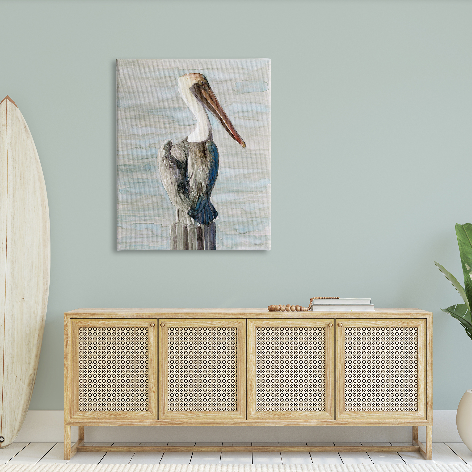 Stupell Industries Long Beak Pelican Watercolor Painting Coastal Waterfowl Bird, 36 x 48,Design by Stellar Design Studio