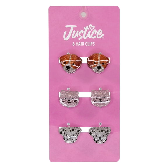 Justice Girls Mini Animal Claw Clips, 6-Piece Set, Multi-Color