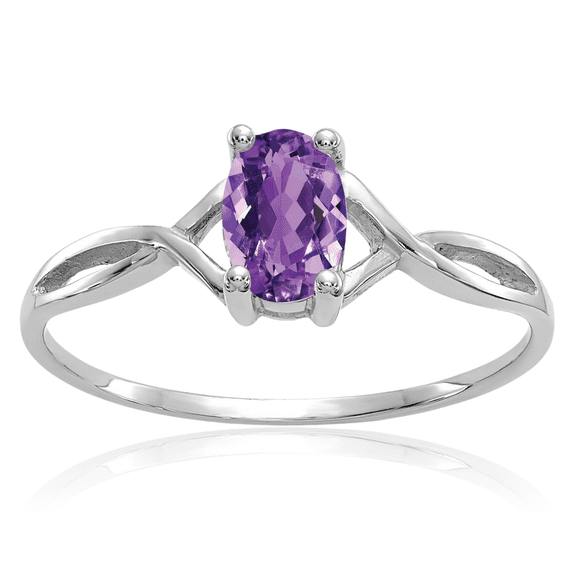 14K Solid White Gold Purple Amethyst Ring February Birthstone Jewelry
