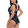thumbnail image 4 of Goofa Galaxy2 Print Women's Ruffled One Piece Swimsuit V Neck, 4 of 7