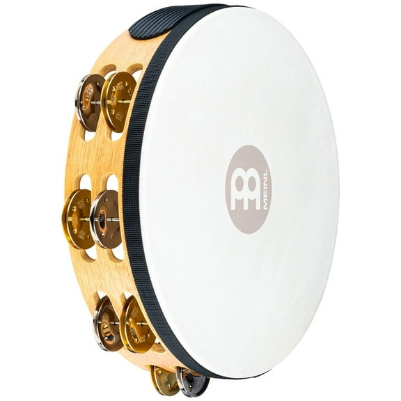 Meinl 10" Recording Combo Goat Skin Wood Tambourine with Double Row Jingles, Super Natural