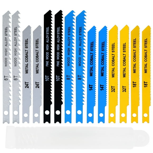 Lieonvis 14pcs Jig Saw Blade Set Steel Assorted Blades Fast Cut Down Jigsaw Blade Professional Jig Saw Cutter Accessories for Thin Metal Wood Plastic Cutting Compatible with Most Jig Saw