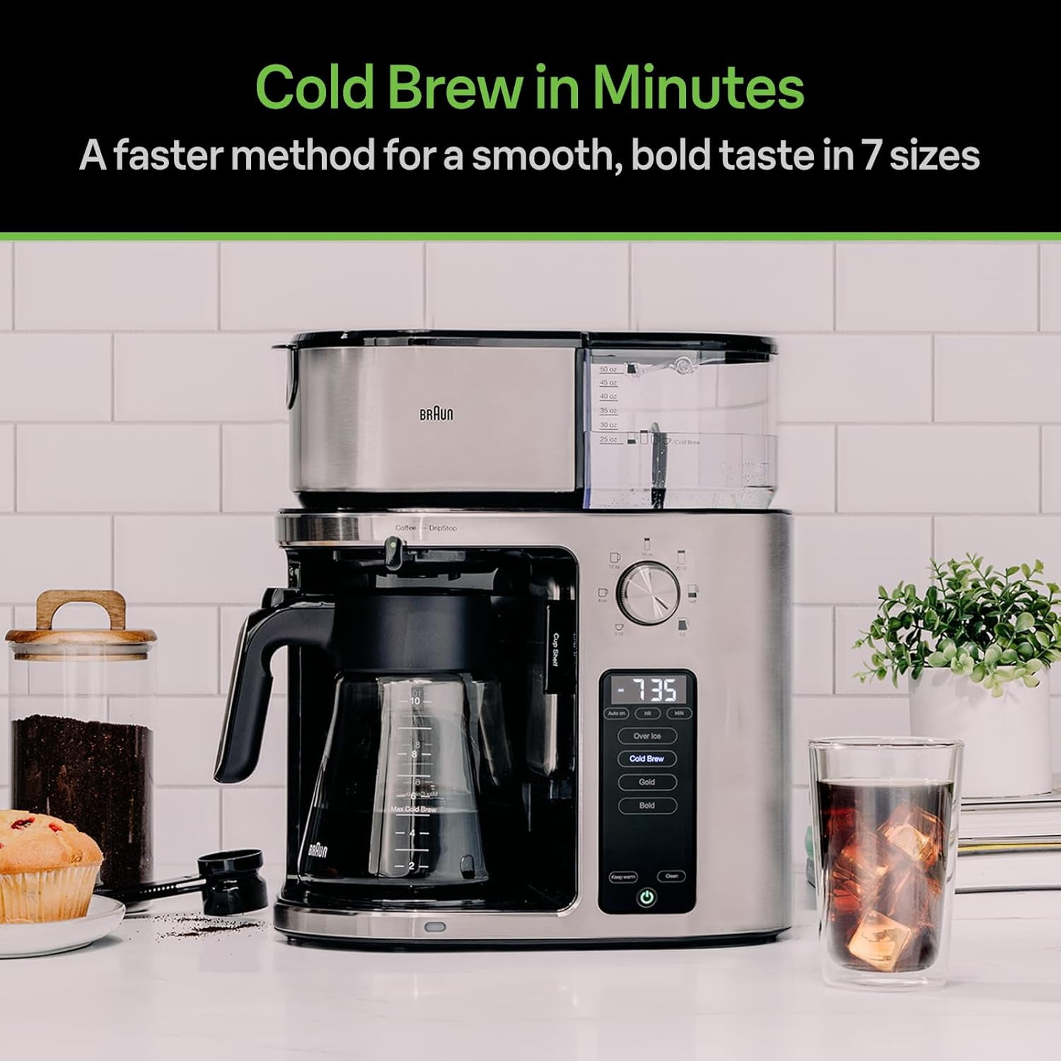 MultiServe Plus 10- Cup Pod Free Drip Coffee Maker, 7 Brew Sizes/Hot & Cold Brew, Stainless steel