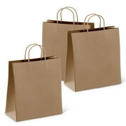 Brown Kraft Paper Bags with Handles Bulk, 5.25 x 3.75 x 8 Inch. Pack of 50 Foldable Shopping Bag, 150 GSM. Kraft Paper Gift Bags with Handles. Gift Gag Bulk for Wedding favors, Valentines Day