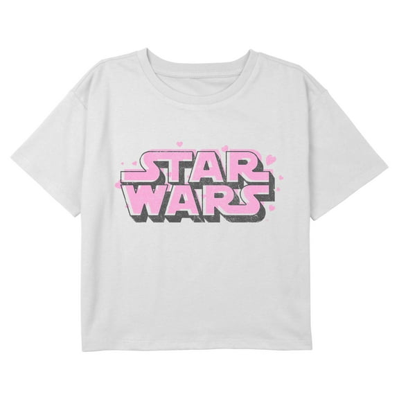 Girl's Star Wars Valentine's Day Floating Hearts Logo Graphic Cropped T-Shirt