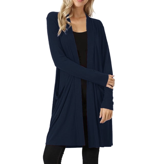 Manteau pour Femmes Automne Hiver Ample à devant Ouvert Pardessus Col Rond Trench Chaud Cardigan Mi-Long Couleur Unie Manteau Extérieur Mode Manches Longues Manteau Tricoté