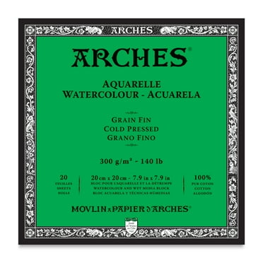 Arches Aquarelle Cold Pressed Watercolor Block 7.9"X7.9"- 140lb, 20 Sheets