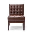 thumbnail image 2 of Armless Accent Chair- Tufted Dark Brown Faux Leather- Rubberwood Frame, 2 of 5