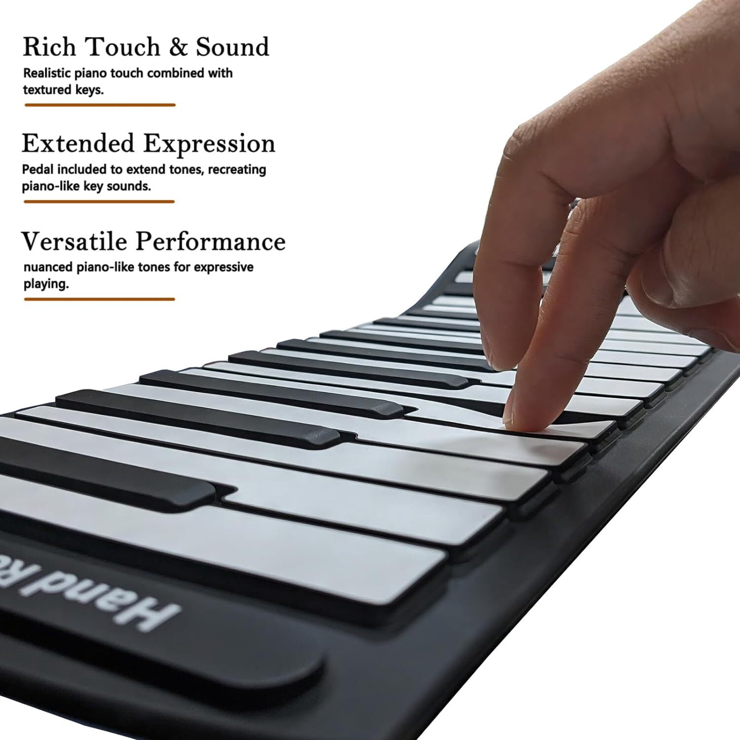 61 Key Roll Up Piano Keyboard with pedals, Electronic digital keyboard Different of Timbres, Rhythms, Songs for Beginners and Kids (Black White 61keys)