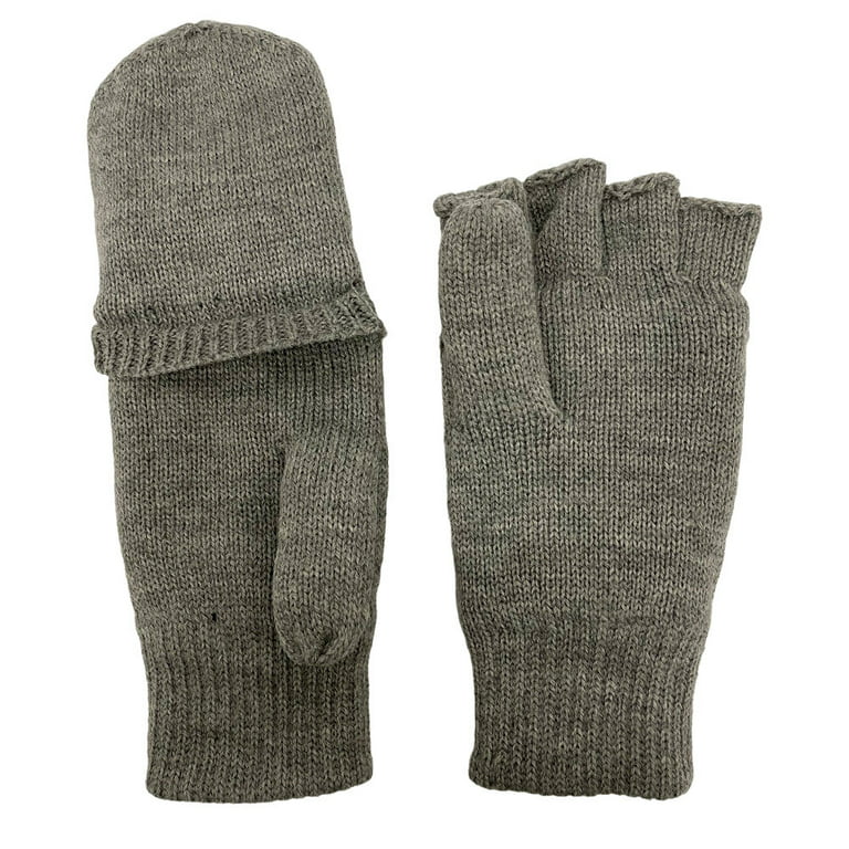  RefrigiWear Thinsulate Insulated Ragg Wool Convertible Mitten  Fingerless Gloves with Suede Palm (Brown, Large) : Everything Else