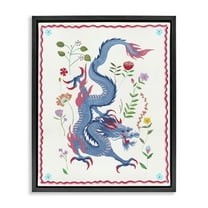 Stupell Industries Cultural Dragon & Plants Fantasy & Sci-Fi Painting Black Floater Framed Canvas Art Print Wall Art, 17 x 21