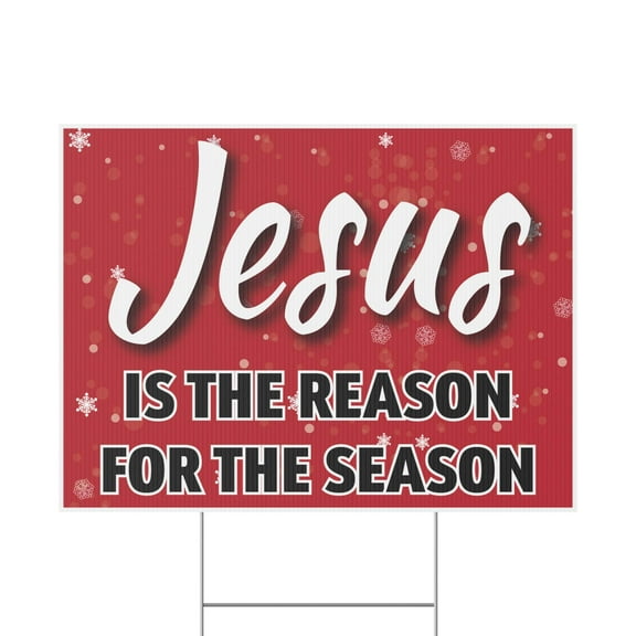 Jesus Is The Reason For The Season Yard Sign, Red Snowflakes