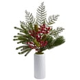 thumbnail image 2 of Nearly Natural 23in. Mixed Pine, Pinecone and Berry Artificial Arrangement in White Vase, Red, 2 of 3