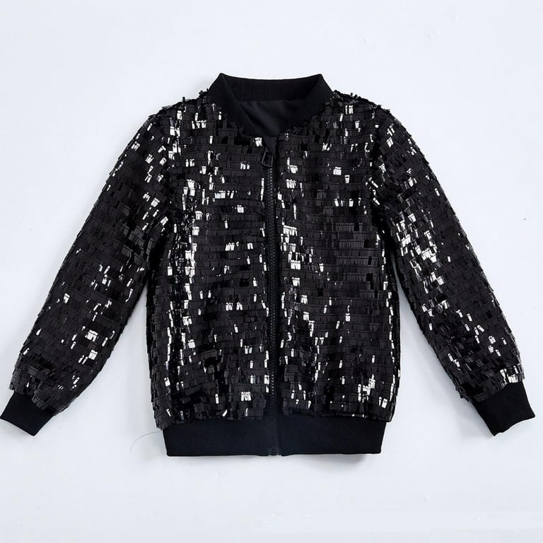 Mwjwdo Girls Sparkle Sequin Bomber Jacket Kids Toddler Glitter