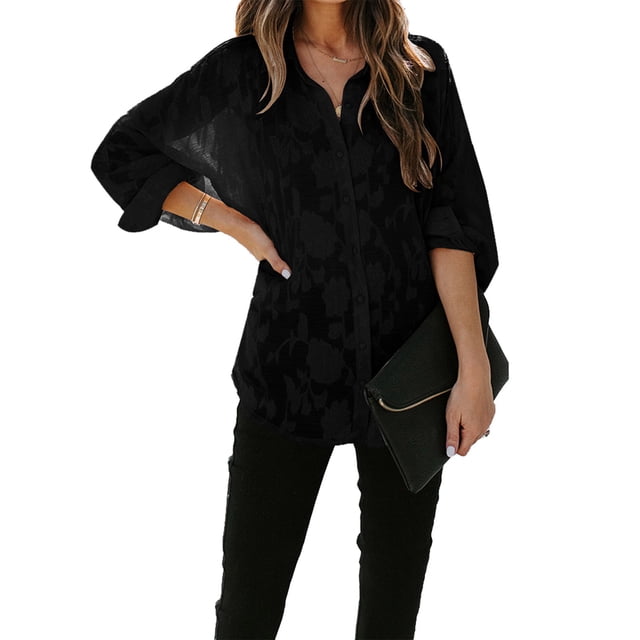 Women Casual Tops, Elegant Charming Button Down Long Sleeve Blouse For Holiday For Dating