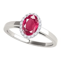 Aonejewelry 0.55 Ct. Ttw Diamond and Oval Shaped Created Ruby Ring in 10K White Gold