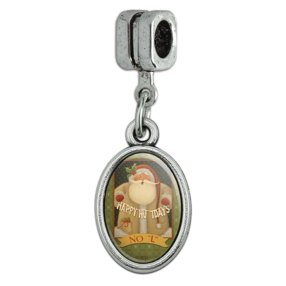 Christmas Holiday No L Noel Santa Happy Italian European Style Bracelet Oval Charm Bead