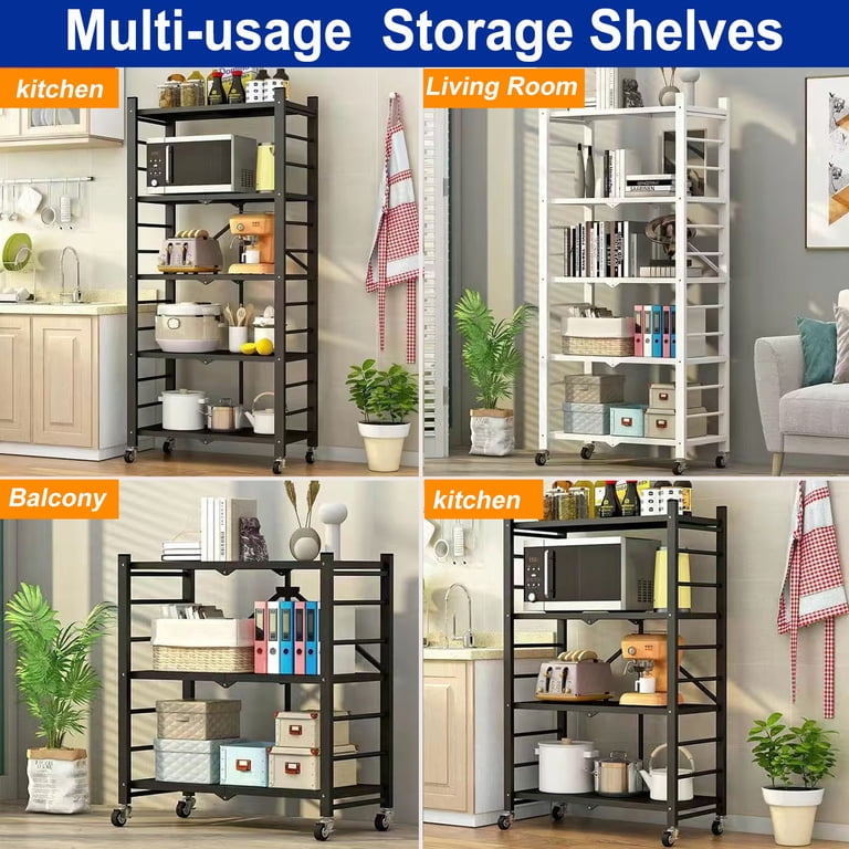 Musment Foldable 4-Tier Metal Storage Shelf, Adjustable, Black photo 2