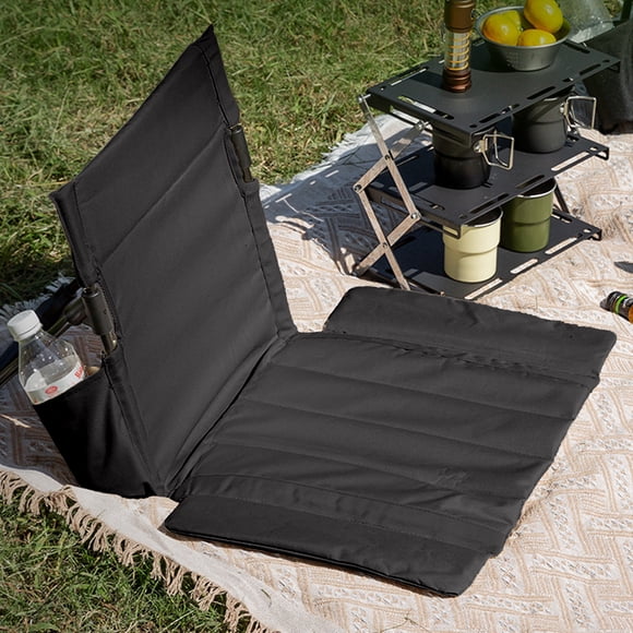 EDHITNR Portable Aluminum Alloy Folding Chair Heavy Duty Outdoor Camping Backrest Mat for Beach Garden Lawn, Compact Lightweight Lawn Chair with Carry Handle, Black