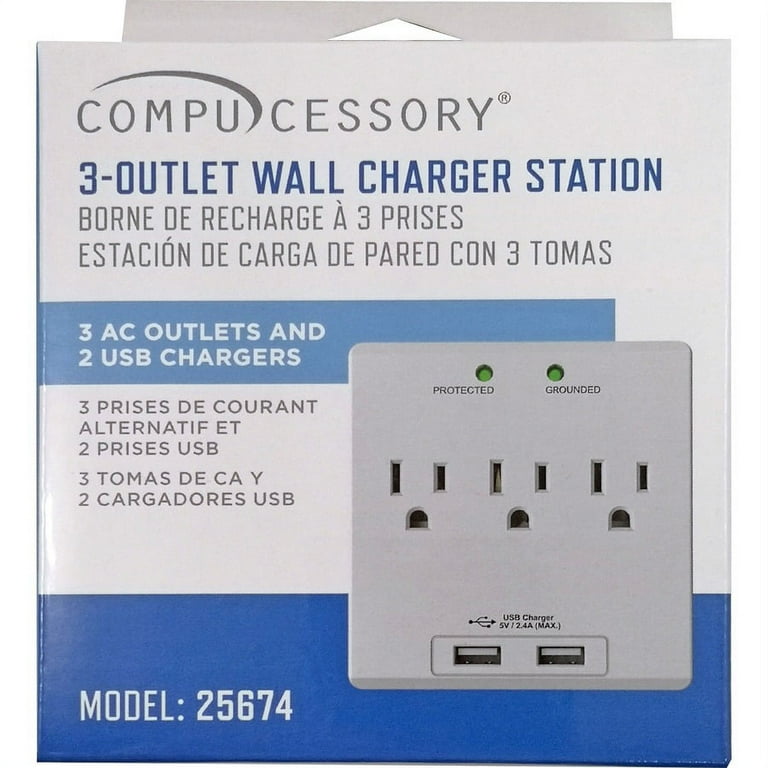 Compucessory Wall Charger Station - 3 x AC, 2 x USB - 2.40 A Compucessory Wall Charger Station - 3 x AC, 2 x USB - 2.40 A