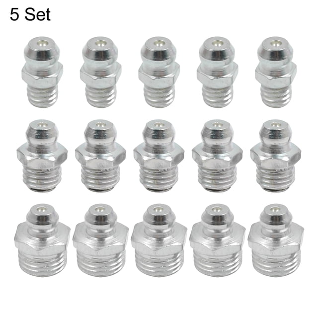 Unique Bargains Silver Tone M6 M8 M10 Thread Straight Grease Nipple Fittings Assortment Kit for Car 5 Set