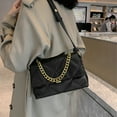 thumbnail image 5 of Bolso de cuero de PU femenino con diseño de rombos bordados a la moda, nuevo bolso de hombro tipo axila Joker con cadena gruesa, color negro, 5 of 5