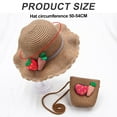 thumbnail image 2 of Conjunto de sombrero de paja y bolso de paja con protección solar para niños con circunferencia de la cabeza de 50-54 cm, linda decoración de fresa, sombrero para el sol de veranoCaqui, 2 of 5