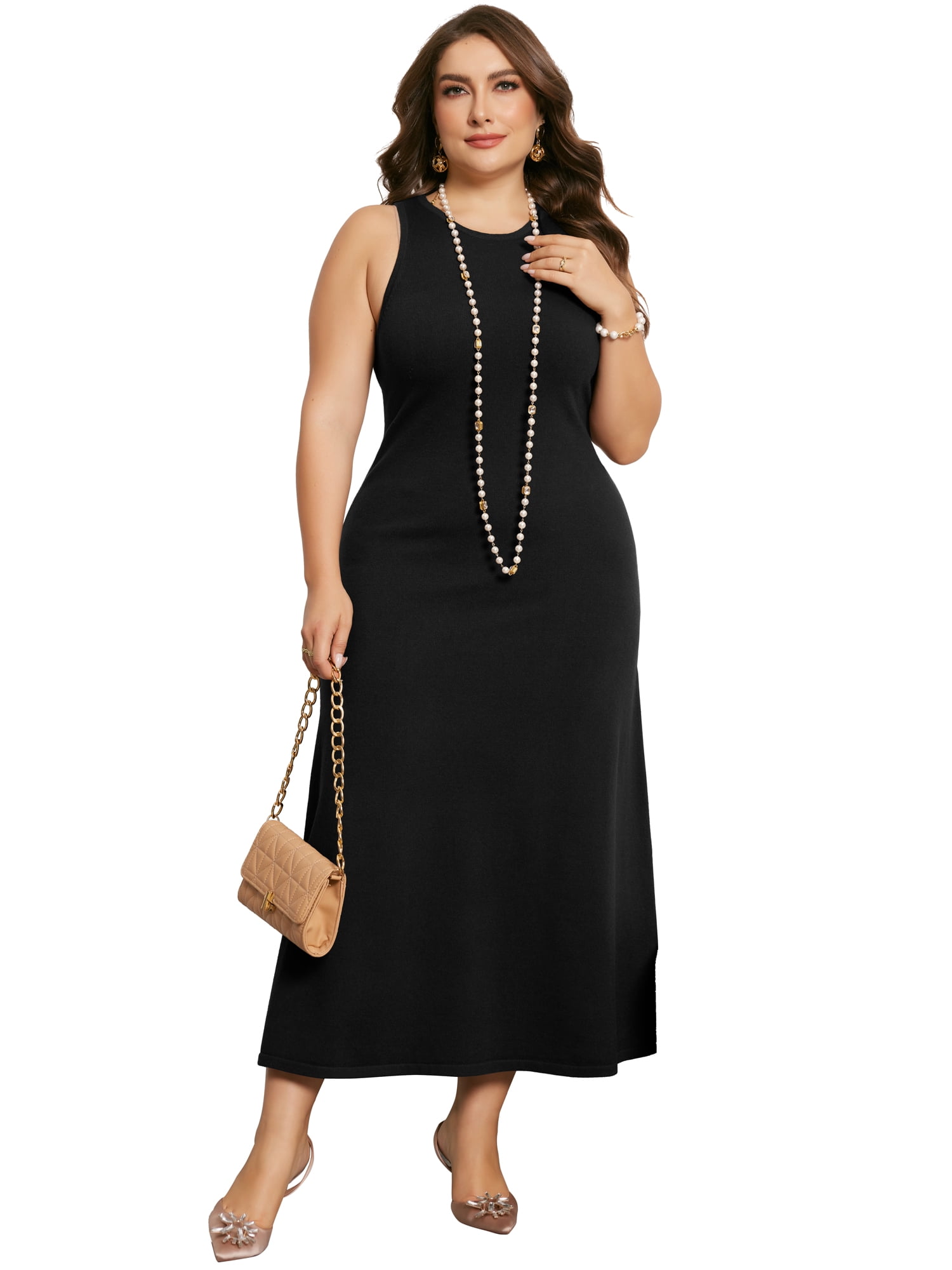 DARING DIVA Plus Size Sweater Crewneck Knit Sweater Tank Dress 2X Black
