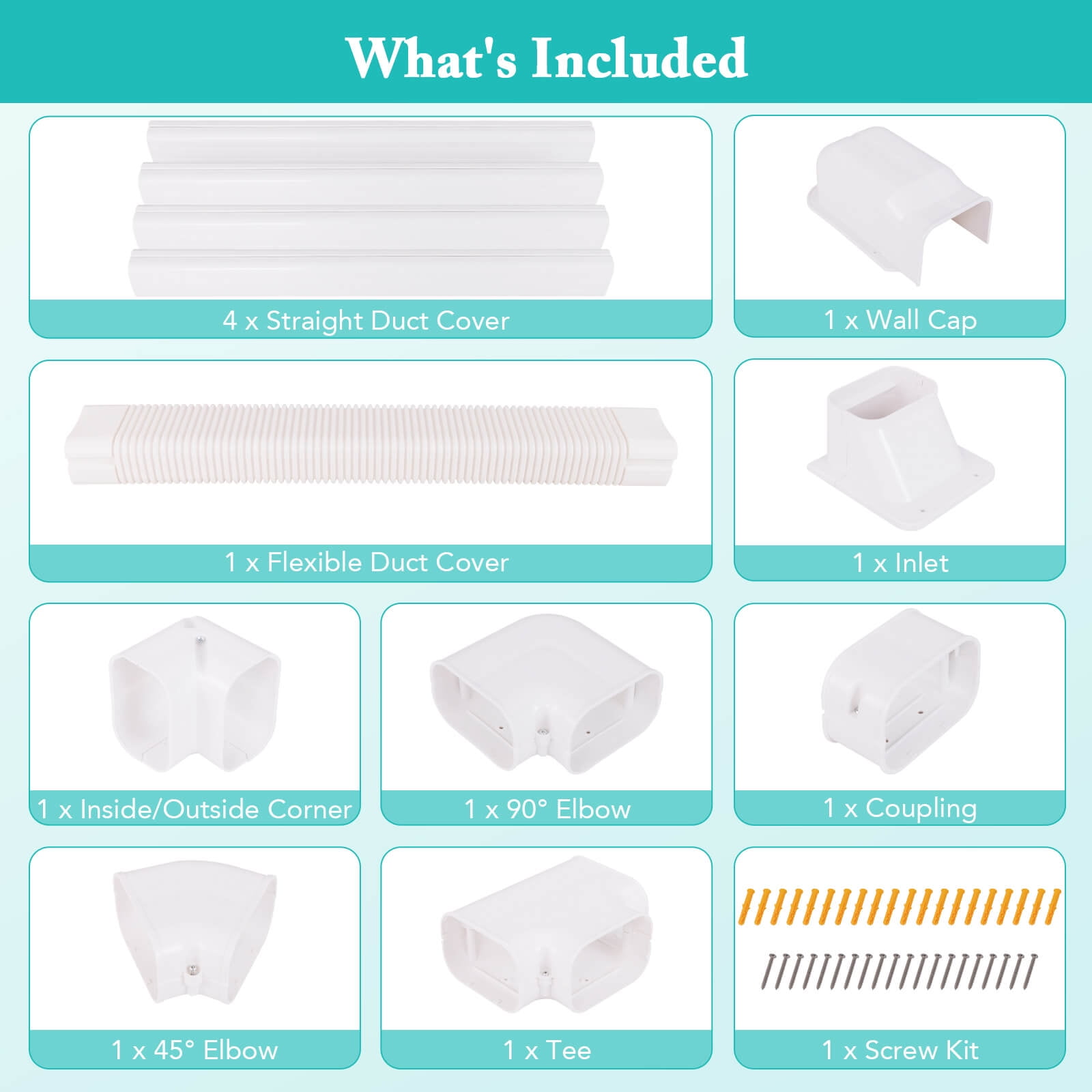 Costway 4" PVC Decorative Mini Split Line Set Cover with Flexible Duct & Straight Duct