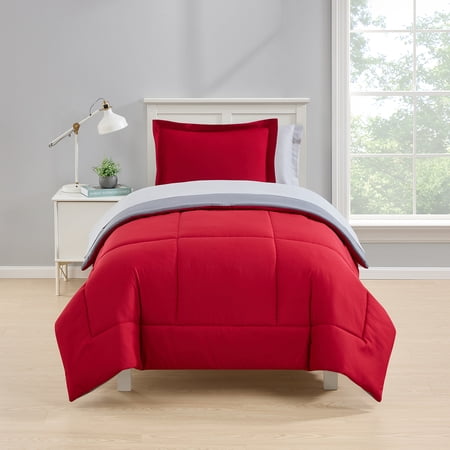 Mainstays All in One Reversible Comforter and Sheet set- 5 Piece, Twin, Red