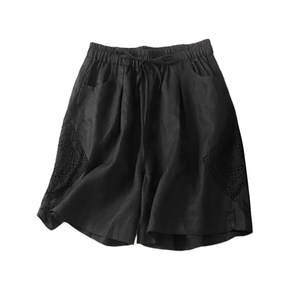 JJHGVB Womens Linen Shorts Beach Cropped Trousers Womens Linen Shorts Womens Long Shorts Below the Knee Flowy Shorts Long Shorts for Women Dress Shorts for Women Wide Leg Shorts for Women Black L