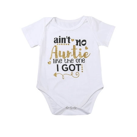 

Newborn Baby Auntie Letter Print Short Sleeve Romper Infant Summer Clothing