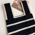 thumbnail image 5 of Student Wide Stripe Reusable Knot Wrist Bag Knit Handbag Shopping Bags Plaid Tote Bag COFFEE, 5 of 8