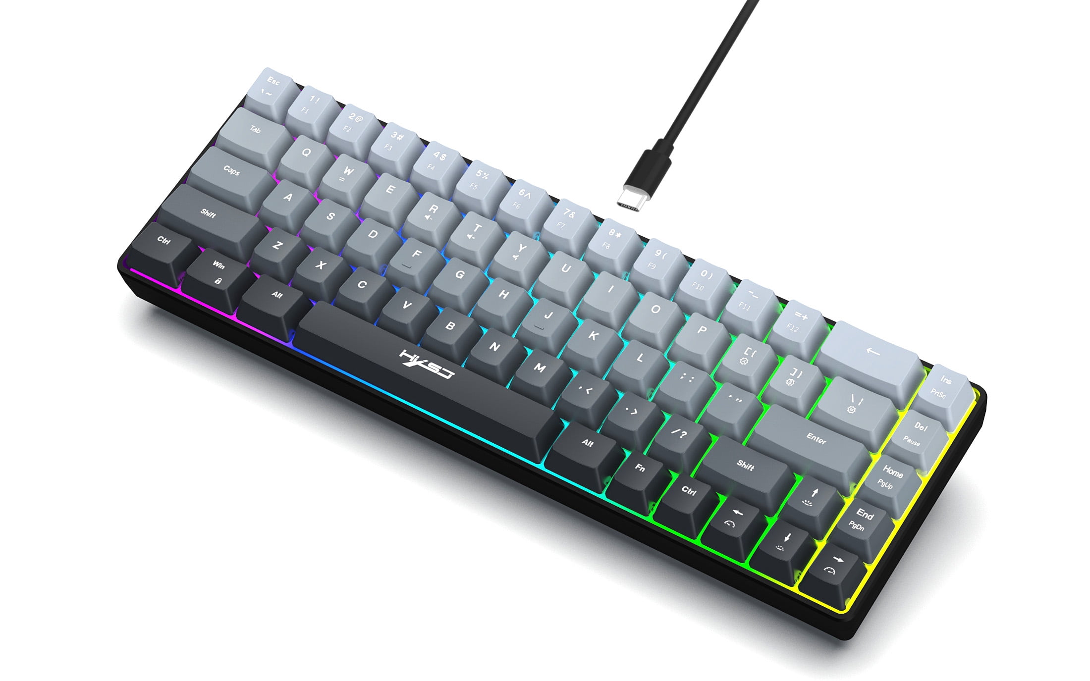 Gaming Keyboard Wired,60% 68 Keys Mini Keyboard Multimedia & Anti-ghosting Keys for Windows Computer Laptop PC Mac Gamer,Gray and Black