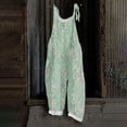 thumbnail image 2 of Spring Summer Rompers for Women Floral Printed Boho Jumpsuits Sleeveless Spaghetti Strap Wide Leg Breathable Overalls with Drawstring Mint Green M, 2 of 3