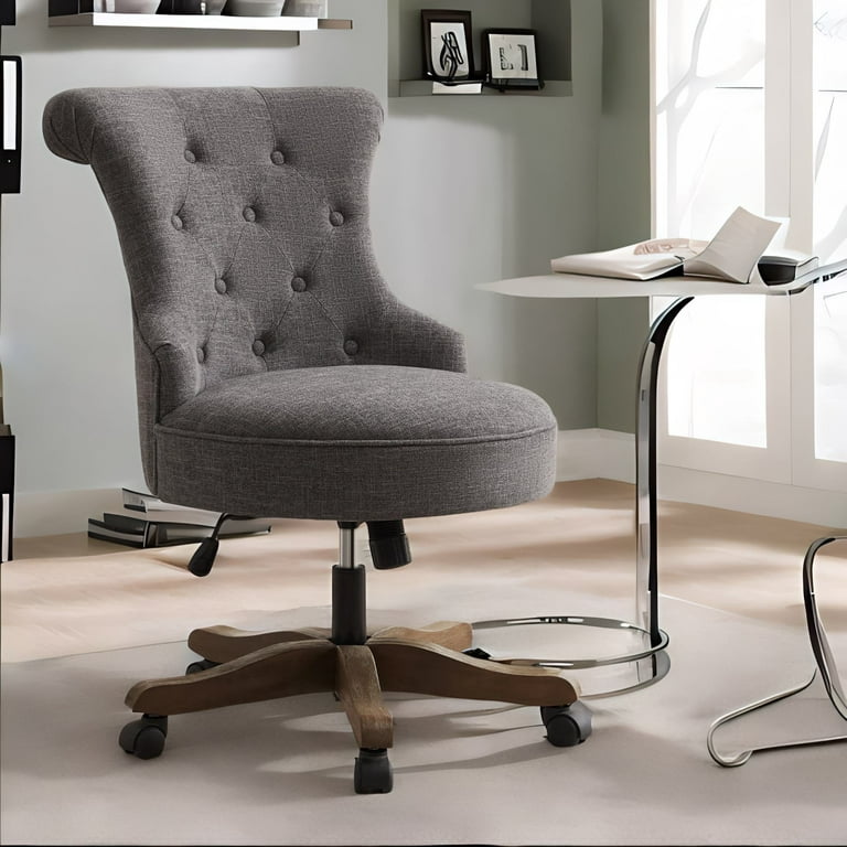 HUIMO Home Swivel Office Chair Adjustable Height Swivel Chair with Wheels  Linen Fabric Upholstered Comfortable Armless Computer Desk Chair with  Wooden 