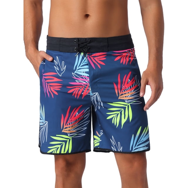 INSPIRAR CHIC Pantalones de baño atléticos hawaianos con cintura elástica y cordón para hombres, 32, azul oscuro