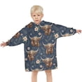 thumbnail image 3 of Blue Highland Cow Flower Pattern Blanket Hoodies for Kids 6-13YR Oversize Wearable Blanket Hoodies for Boys Girls Teens, 3 of 7