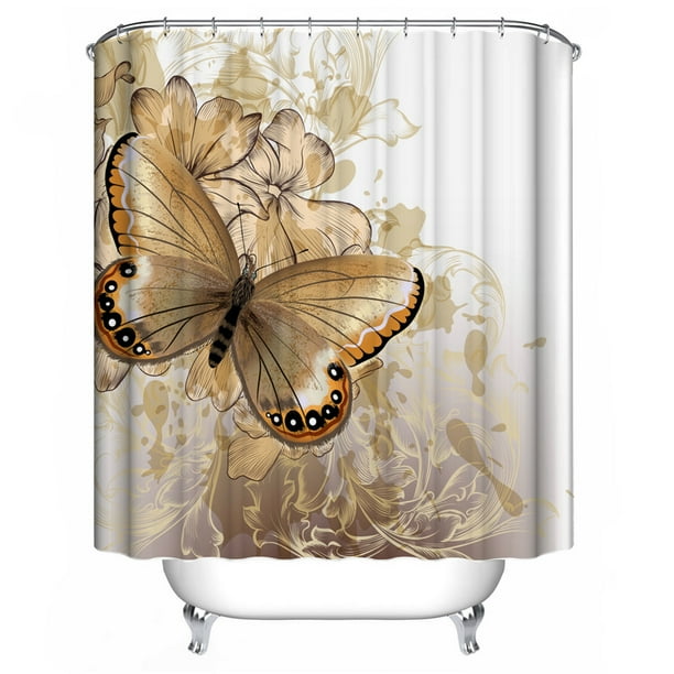 71x71inch Waterproof Butterfly Shower Curtain Polyester Fabric Bathroom