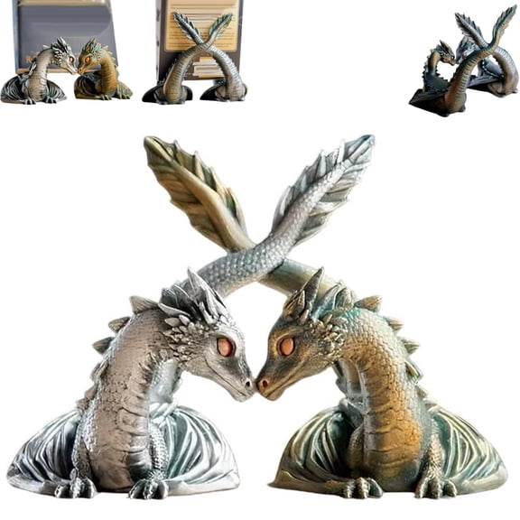 Twin Flame Dragon Book Display, 1 Pair Dragons Statue Book Ends, 3D Print Dragons Fantasy Books Stand, Gold Silver Dragons Books Holder, for Support A 64mm Thick Bok, for Bok Lover Home Decor (1pc)