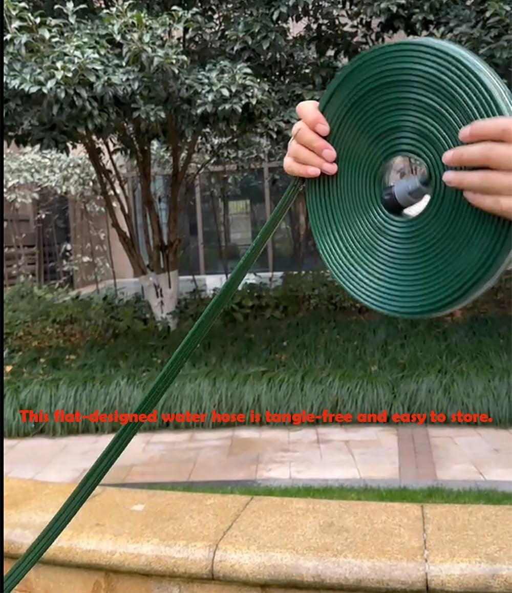 2025 Sprinkler Hose & Soaker Hose for Yard - 25 FT Reinforced Flat Garden Hose with Holes, Heavy Duty No-Kink Lawn Irrigation Hose (Includes Stakes, High Pressure Spray)
