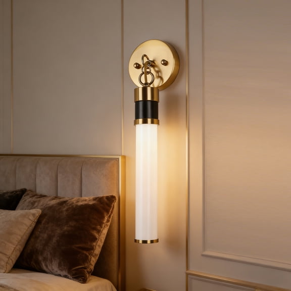 Vintage Sleek White Opal Glass Tube Wall Sconce